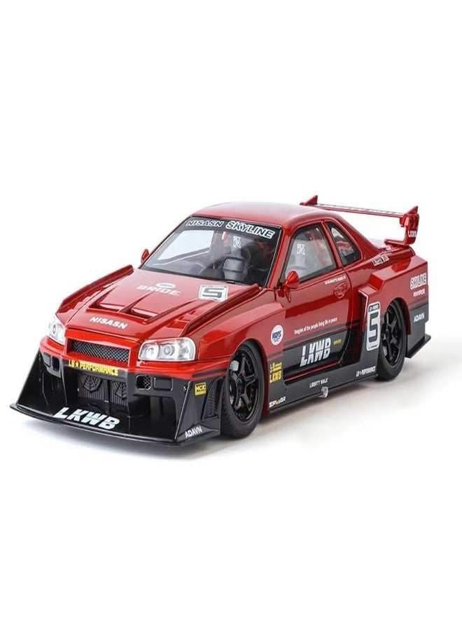 KING FORU Scale Exclusive Alloy Metal Pull Back Die-cast Car Model with Sound Light Mini Auto Toy for Kids Metal Model Toy Car with Sound and Light (1:24 NISS-an GTR R34 Skyline-RED) - Image 1